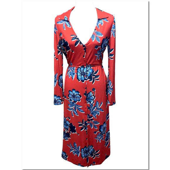 Zara Red and Blue Floral Long Sleeve Maxi Dress Size Medium NWT - Picture 2 of 10